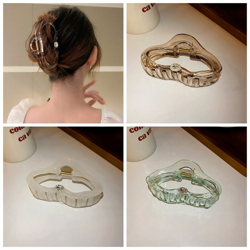 Acrylic Cloud Shape Hair Claw Rhinestone Transparent Acrylic Hair Clip Large Size Hairpin Hollow Shark Clip Female/Children