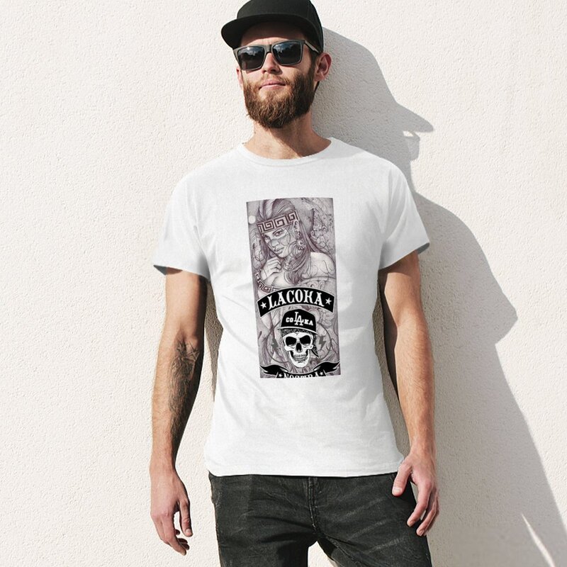 La Coka Nostra Aztec Design T-Shirt Oversizeds Vintage Kleding Effen Zwaargewicht T-Shirts Voor Mannen