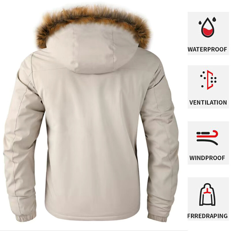 メンズ防水フリース裏地付き厚手のジャケット,カジュアルな屋外パーカー,暖かい,防風,秋冬