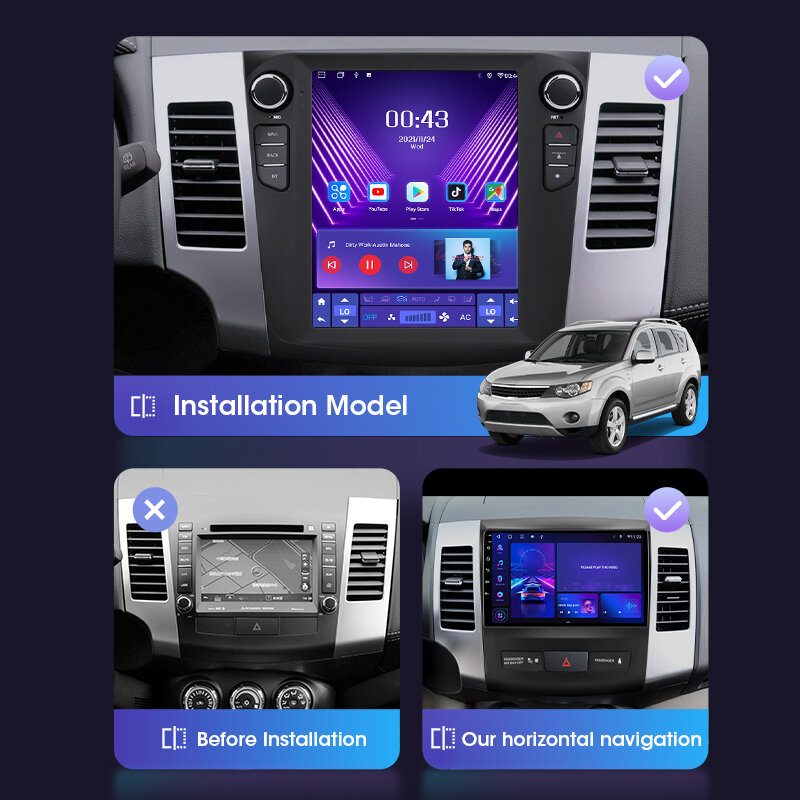 Srnubi Android 11 styl Tesla Radio samochodowe dla Mitsubishi Outlander 2 2005-2012 2 Din odtwarzacz multimedialny GPS 2din Carplay Stereo DVD