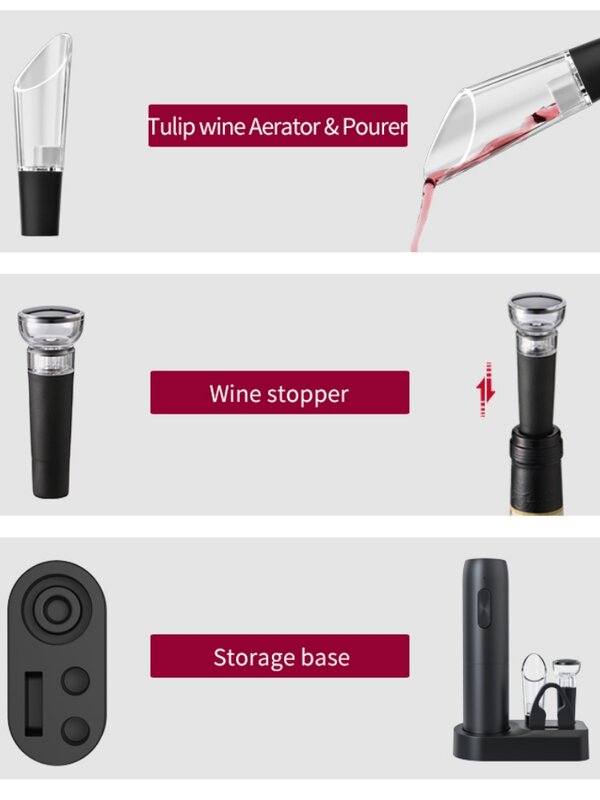 Elektrische Wijnflesopener Automatische Rode Wijn Kurkentrekker Wijnopener Met Folie Cutter Basis Wijngereedschap Voor Bar Keuken Party