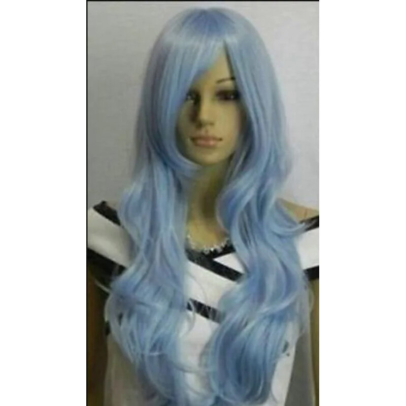 New light blue long wasy cosplay women wig 88