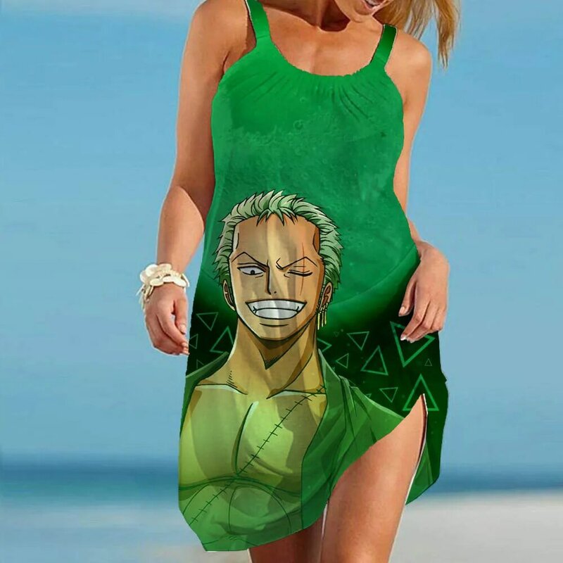Vestido de verão feminino Boho sem mangas, solto One Piece Midi Dresses, Sling Beach Dress, Sexy Elegante Party Clothing, Verão