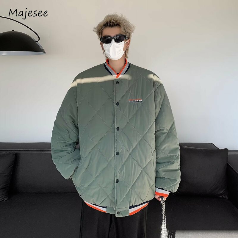 Argyle Parkas Männer Winter Chic japanischen Stil All-Match Retro Langarm Streetwear Baggy Fashion Casual Outwear College beliebt