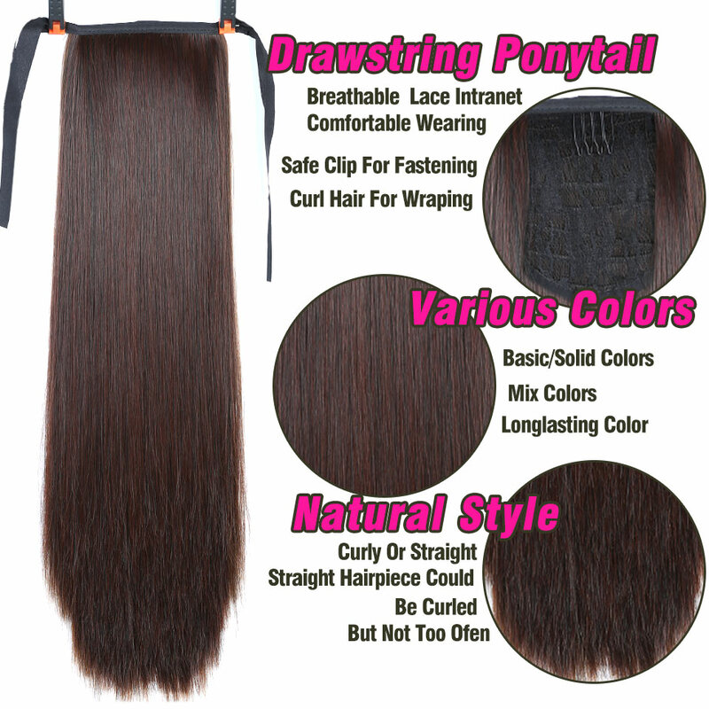 Rambut palsu ekor kuda sintetis untuk wanita, rambut palsu Bergoyang dengan klip lurus dan ekstensi jepit rambut untuk wanita