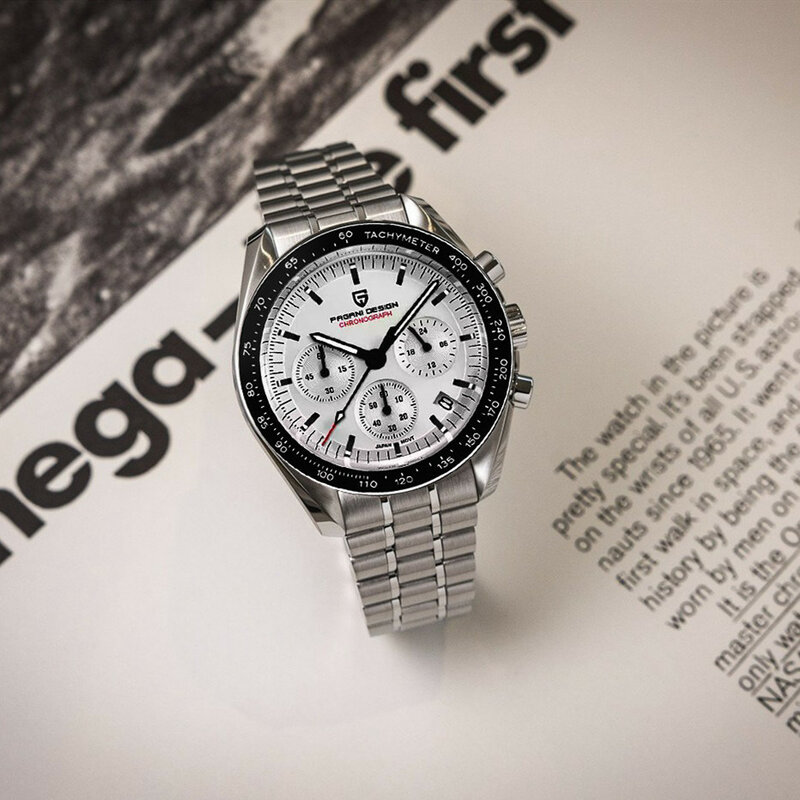 PAGANI DESIGN 2024 Date Speed Chronograph AR Sapphire Luxury Quartz Men's watches 100M Waterproof Steel shell Luminous Watch+Box