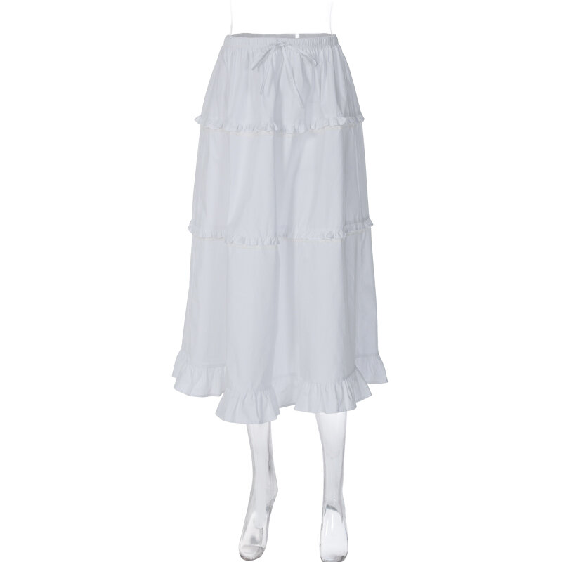 Lygens Y2K z ramienia marszczone krótki Top długa spódnica damskie zestawy letnie casualowe eleganckie damskie 2024 koreańskie popularne ubrania