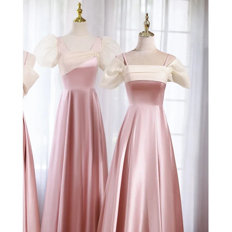 Розовое платье подружки невесты, атласное весеннее нишевое высококлассное платье для сестры