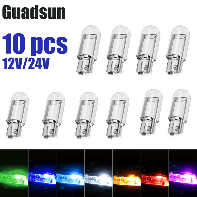 Guadsun-Luz LED translúcida para matrícula, Bombilla de puerta blanca, lámpara de instrumentos, T10, W5W, WY5W, 168, 194, W3W, COB, 12V/24V, 10X