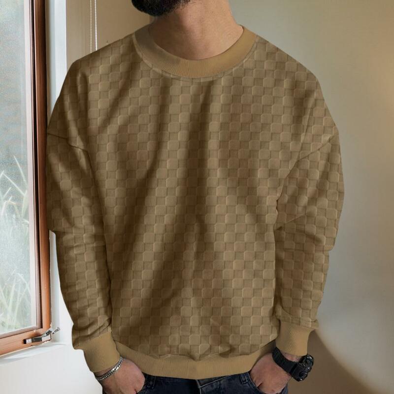 Jersey de manga larga con patrón de cuadros para hombre, con puño elástico Camiseta holgada, Top grueso, primavera y otoño
