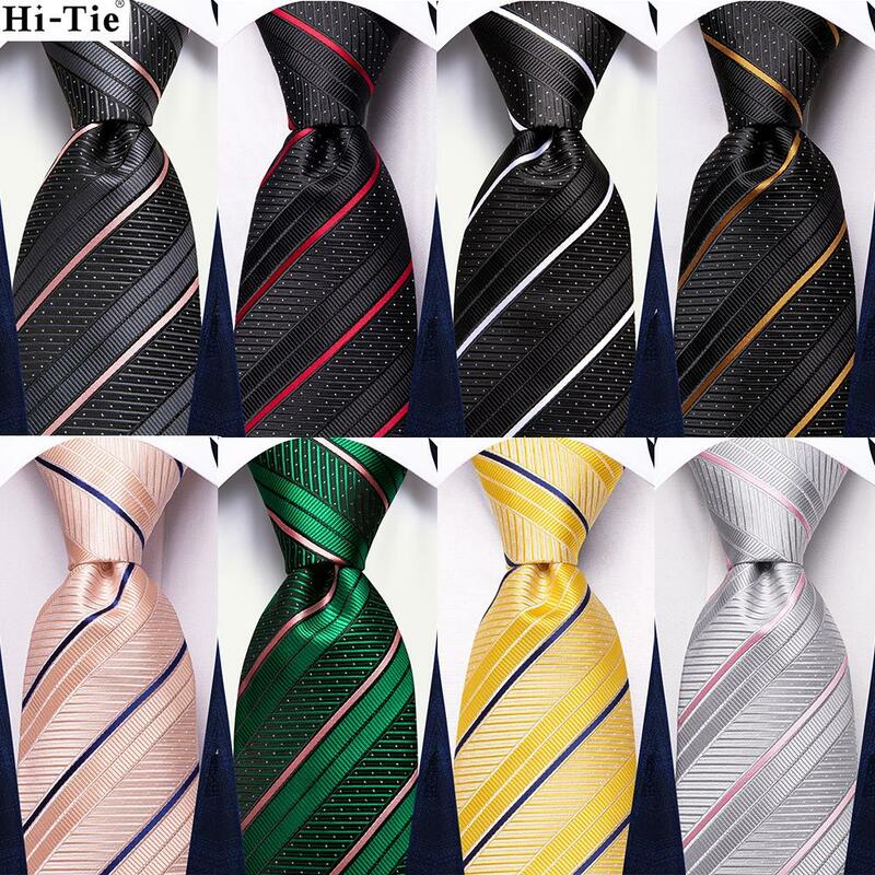 Hi-Tie dasi sutra Jacquard dasi pria elegan bergaris merah hitam untuk pria saputangan manset bisnis pernikahan desainer mode