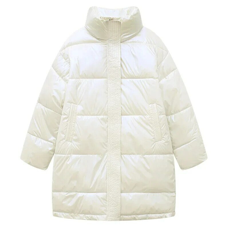 2024 giacca lunga invernale da donna cappotto oversize in piumino di cotone da donna cappotto invernale con collo alto in tinta unita con viso lucido