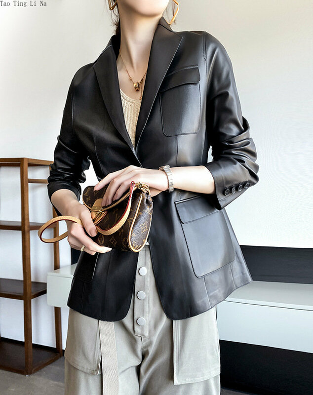 女性の本革のシープスキンスーツ,薄い,本物の羊の革のジャケットs8,2023