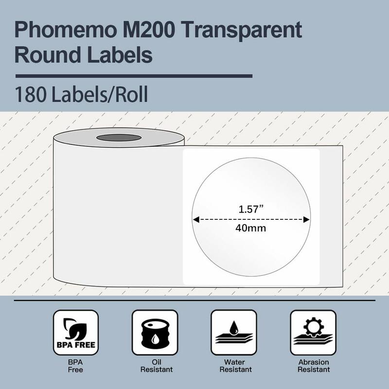 Phomemo M110 Thermal Labels Adhesive Paper Transparent Round Paper 1.57"x1.57" Sticky Thermal Labels Printer Paper for M200 M221