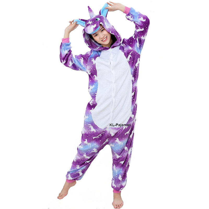 Piyama flanel dewasa, uniseks, kostum hewan Kigurumi, pakaian tidur hangat musim dingin untuk pesta karnaval Halloween