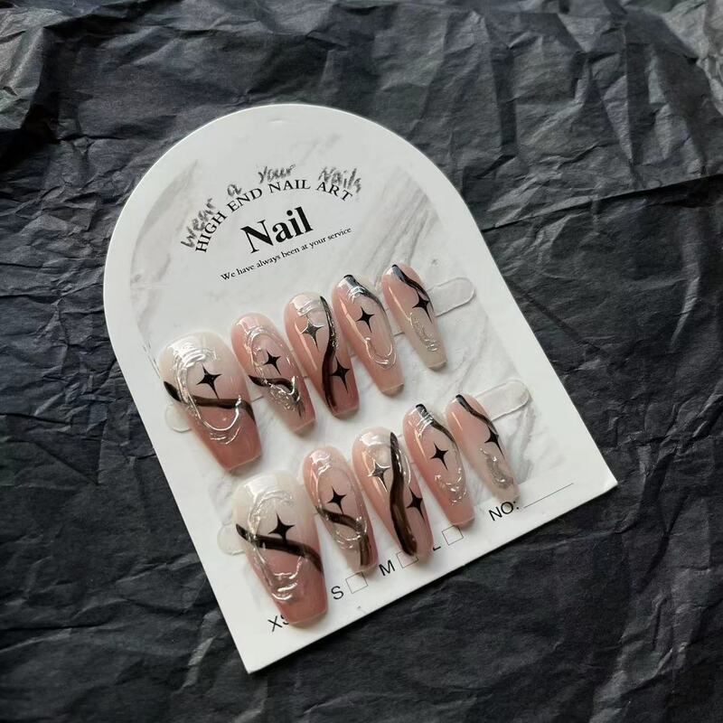 10pcs Handmade Pink Press on Nails y2k Stars Pattern Ballet Design Reusable Adhesive False Nails Reusable Adhesive False Nails