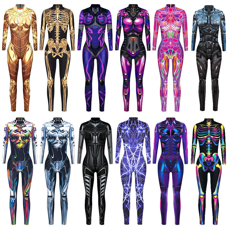 Popular Halloween Jumpsuit Sexy Print Cos Futuristic Clothing Tight Jumpsuit Wholesale Women Clothes Rompers Womens Combinaison
