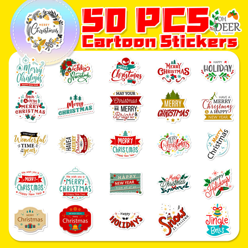 50Pcs Christmas Phrase Series Graffiti Stickers Suitable for Laptop Helmets Desktop Decoration DIY Stickers Toys