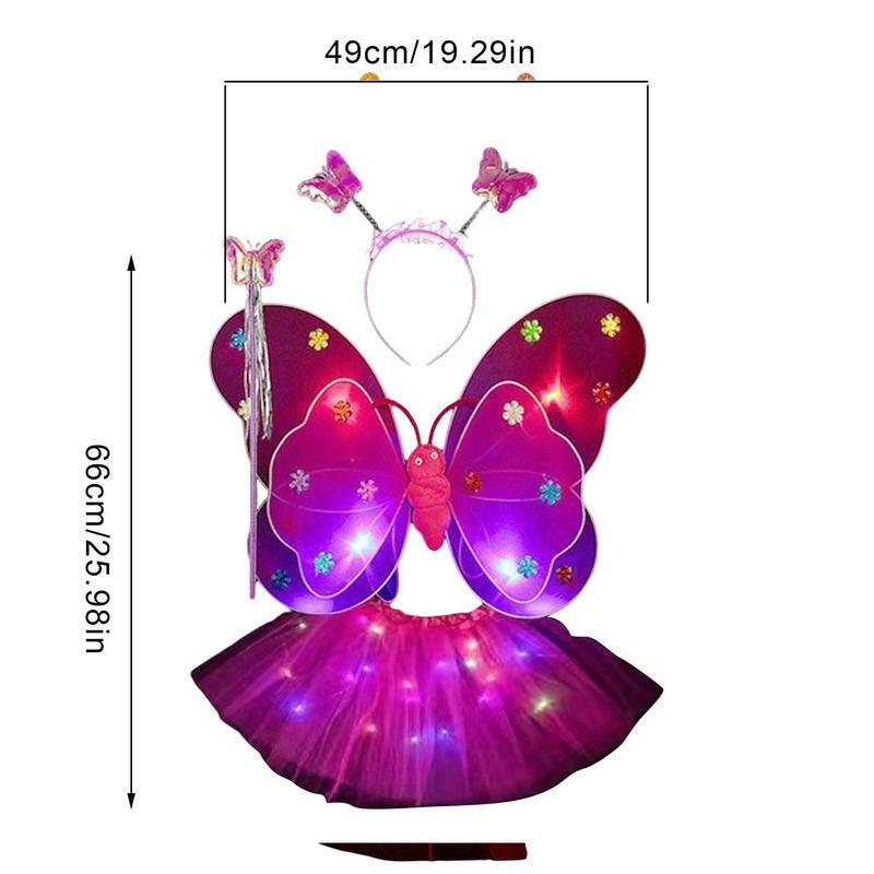 Conjunto de vestido de hada con luz LED para niñas, disfraz de princesa con varita de alas y Diadema para niños