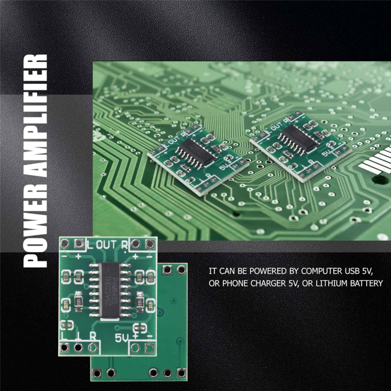 Módulo da placa do amplificador de potência digital, módulo audio, 2x3W, tipo D, 5V, PAM8403, 5 PCes