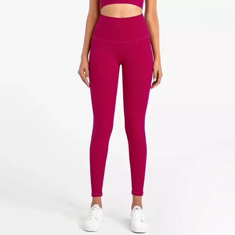 Lulu-pantalones de Yoga de cintura alta para mujer, mallas deportivas de nailon elástico de 25 pulgadas, sin costura frontal, para entrenamiento en el gimnasio