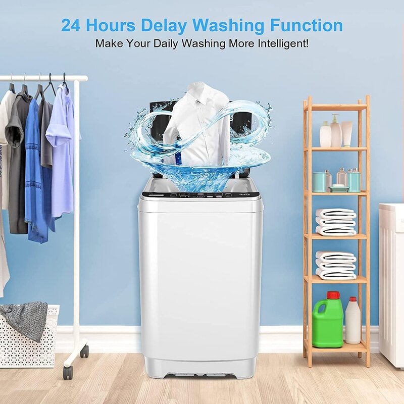 เครื่องซักผ้าขนาดกะทัดรัดอัตโนมัติเต็มรูปแบบเครื่องซักผ้าแบบพกพาความจุ17.8Lbs พร้อมปั๊มระบายน้ำ2.3Cu ฟุต