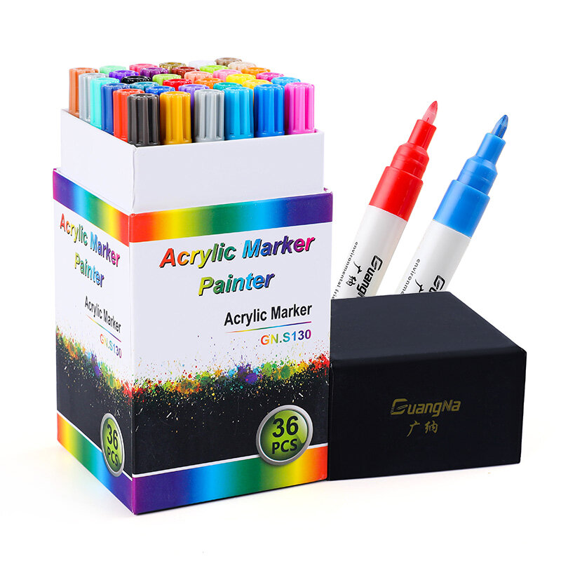 Gn 6/12/18/36 Kleuren 0.7Mm Acryl Verf Marker Pen Set Art Tekening Marker Pen Voor Keramische rock Glas Porselein Mok Hout Stof