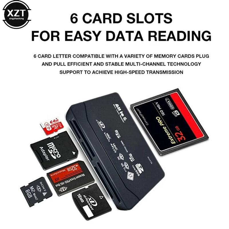 Lector de tarjetas todo en uno, adaptador USB 2,0 SD, compatible con TF, CF, SD, Mini SD, SDHC, MMC, MS, XD, convertidor de tarjetas de memoria