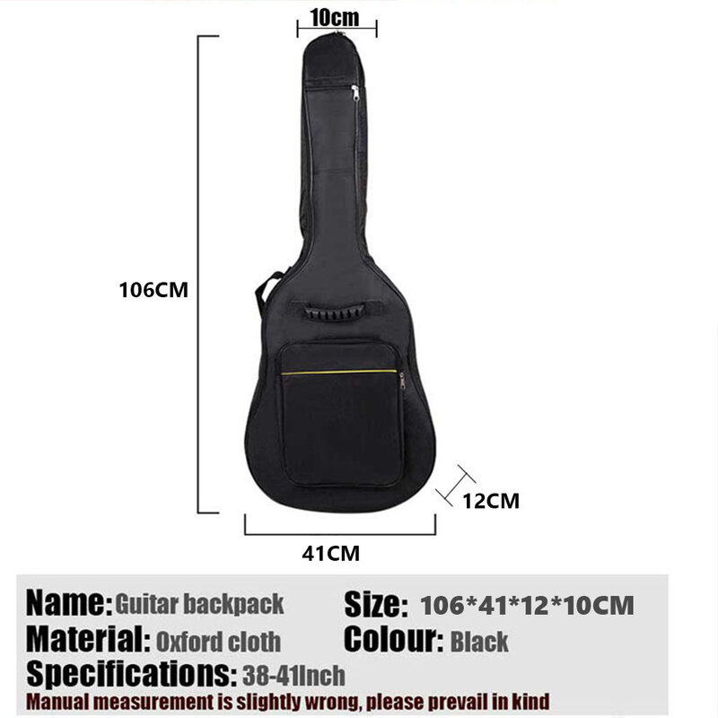 Funda de guitarra 600D resistente al agua, funda de guitarra negra acolchada con doble correa, mochila con correa de hombro, bolsa de guitarra clásica para 40 "41" XAZ5