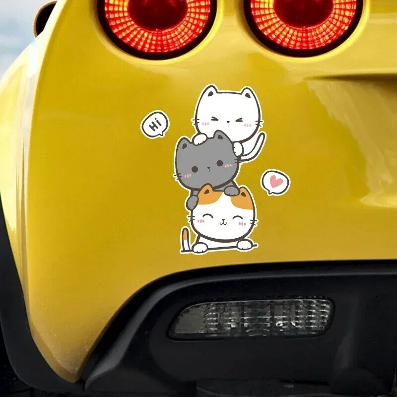 Autocollant de voiture imperméable de dessin animé de chat pliant, autocollant anti-rayures décoratif, trois chatons