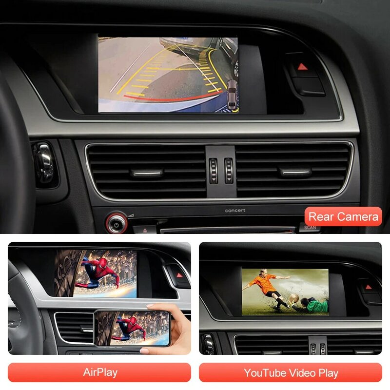 CarPlay ไร้สายสำหรับ Audi A4 A5 Q5 2009-2015พร้อมแอนดรอยด์ออโต้อินเตอร์เฟส AirPlay Mirror Link ฟังก์ชั่นเล่นบนรถ YouTube
