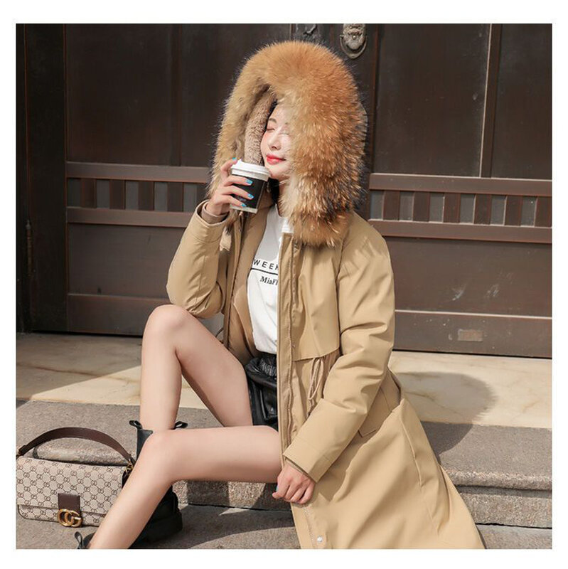 여성용 긴 패턴 겨울 재킷, 2023 강화 양털 허리 코트, 여성 빅 사이즈 콜드, 한국 2023 가을