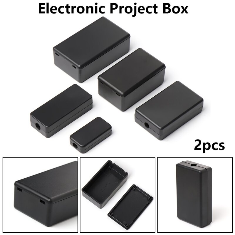 Impermeável ABS plástico Projeto Box, DIY habitação instrumento caso, armazenamento caso, caixas de gabinete, suprimentos eletrônicos, preto, novo, 2pcs