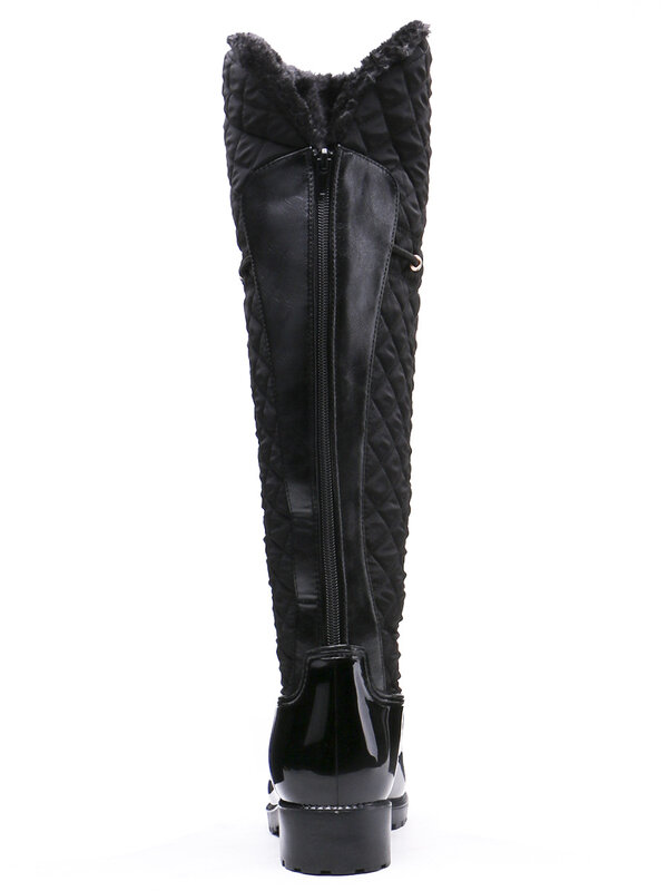 Rouroliu-botas de lluvia de retales de goma para mujer, zapatos de tacón cuadrado por encima de la rodilla, cálidos, de piel, para invierno, TR219