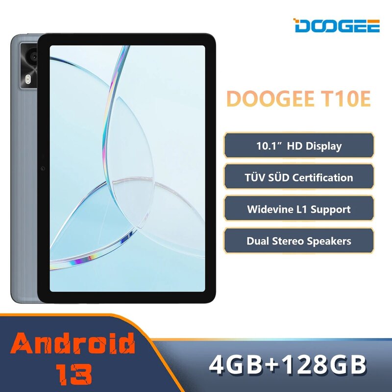 Doogee แท็บเล็ต PC T10E 10.1 "จอแสดงผล HD TÜV süd การรับรองแสงสีฟ้า9GB + 128GB Android 13 6580mAh แบตเตอรี่