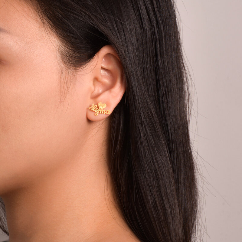 Atoztide personalizzato personalizzato smerigliato nome orecchino a bottone cuore stella in acciaio inossidabile per le donne regalo di gioielli di natale personalizzato