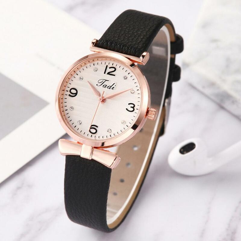 Women Dress Watch Elegant Rhinestone Women's Watch with Metal Bowknot Detail Faux Leather Strap Stylish for Ladies for Birthday