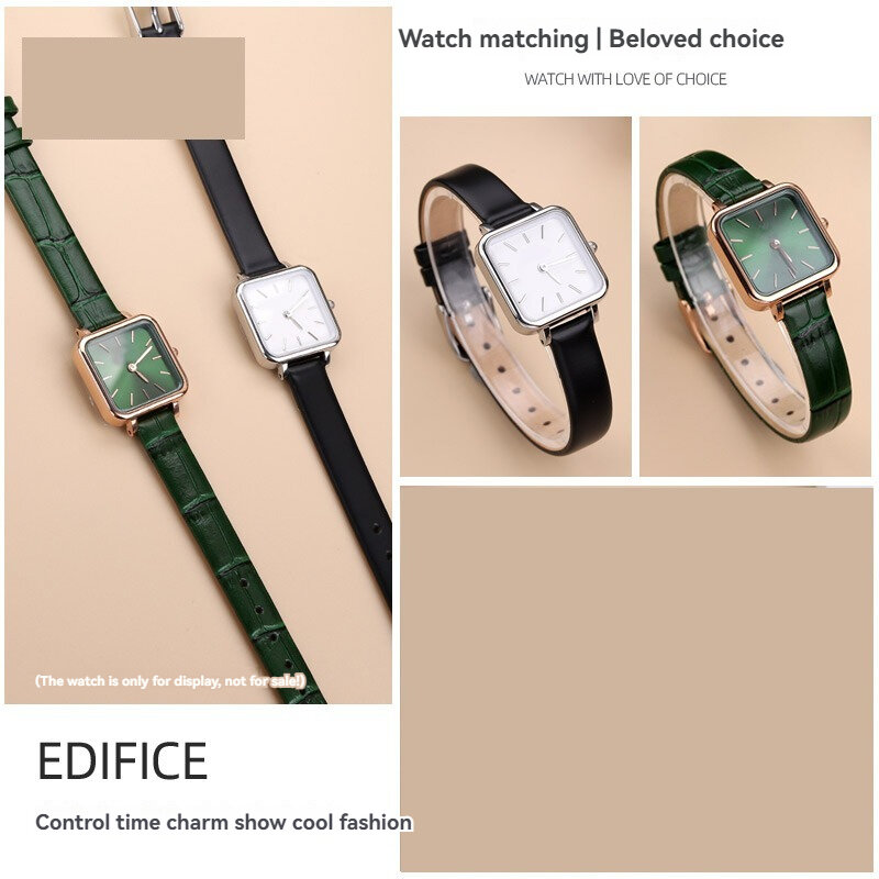 Pulseira de relógio de couro preto verde para mulheres, DW Watch, QUADRO Retro, Small Green, Square, DW00100445, 10mm, 12mm, 14mm