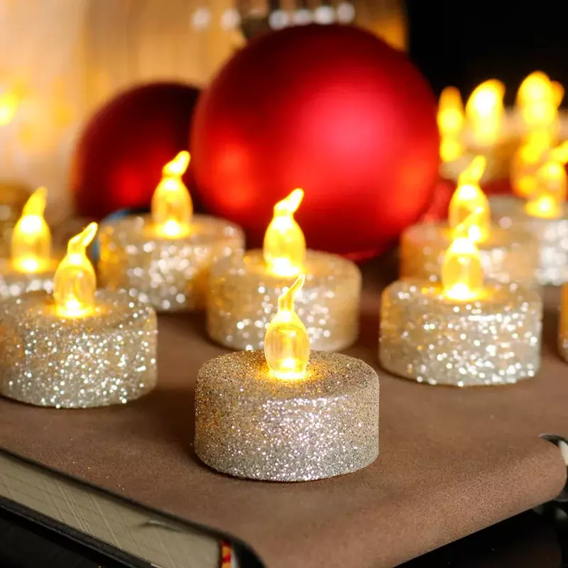 1pcs Electronic Candle Light LED Flameless Candles Lamp Creative Gold Silver Powder LED Candle Light Christmas Home Decoration