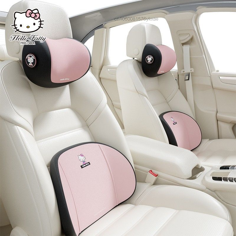 Sanrio Hello Kitty รถคอหมอนนวดเอวสนับสนุนเบาะ Auto Seat Travel Relax Head เอวรถกลับเบาะ