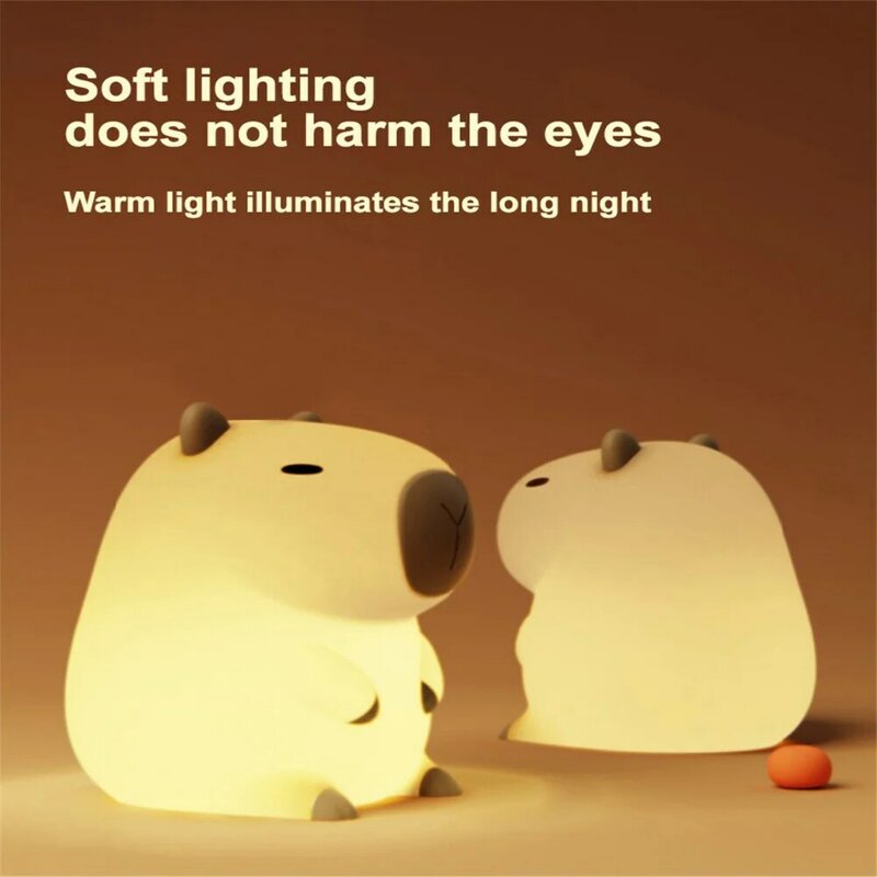Cute Capybara Night Light USB Rechargeable Timing Dimming Sleep Night Lamp Silicone LED Nursery Lights for Children Room Decor