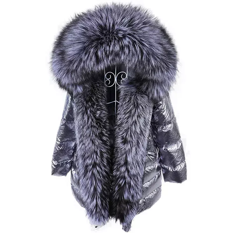 Maomaokong-Jaqueta feminina com capuz de luxo, raposa real, gola de pele de guaxinim, casaco quente, casacos impermeáveis, parkas, inverno, 2023