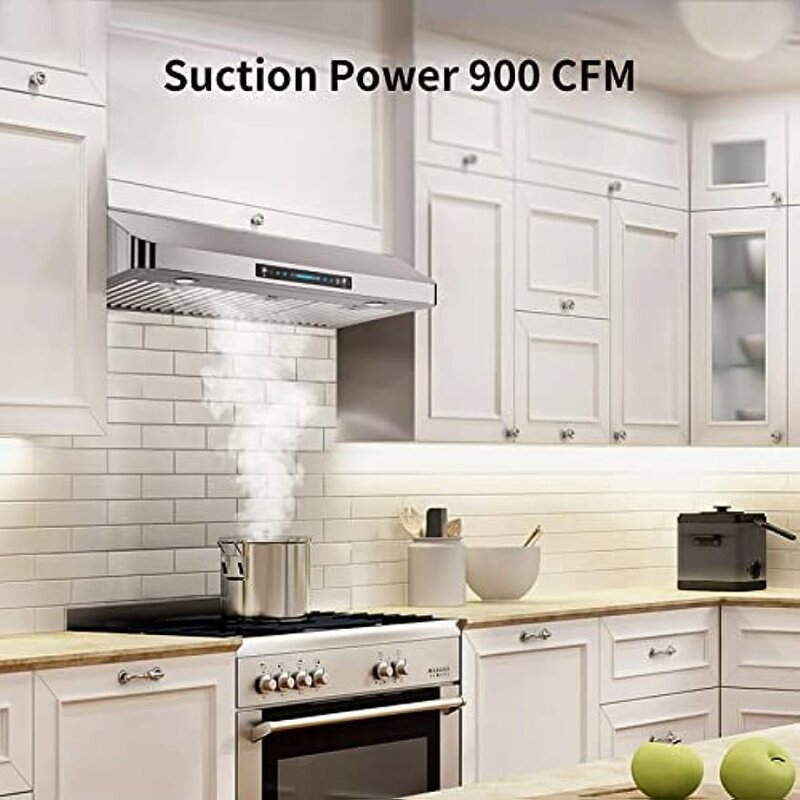 4 Speed Gesture Sensing&Touch Control Panel, Stainless Steel Range Hood 30 inch with 2 Pcs Baffle Filters