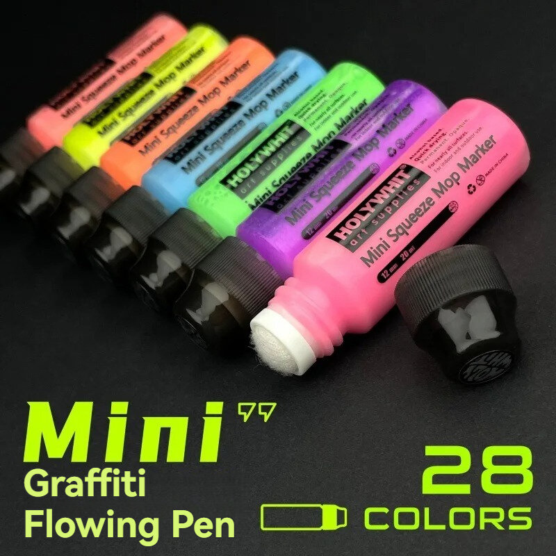 Mini bolígrafo de flujo de Graffiti, marcador impermeable de punta redonda con tinta, suministros de arte, pintura fluorescente, escritura, 20ml