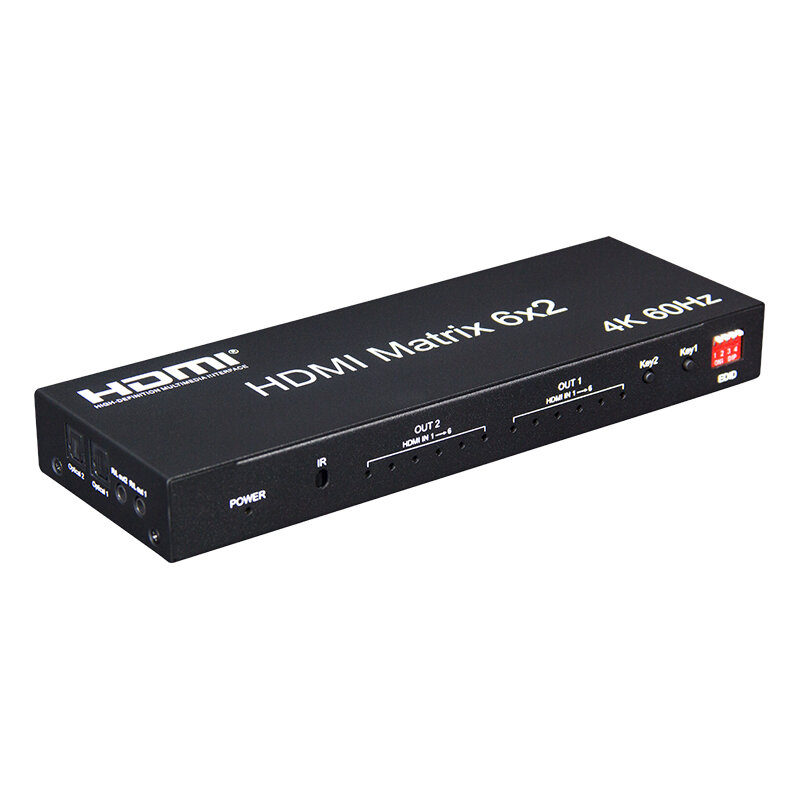 Matrix Switch HDMI 6x2 4K 60Hz HDMI Matrix 6 in 2 out Video Switcher Splitter con estrattore Audio ottico R/L per monitor PC