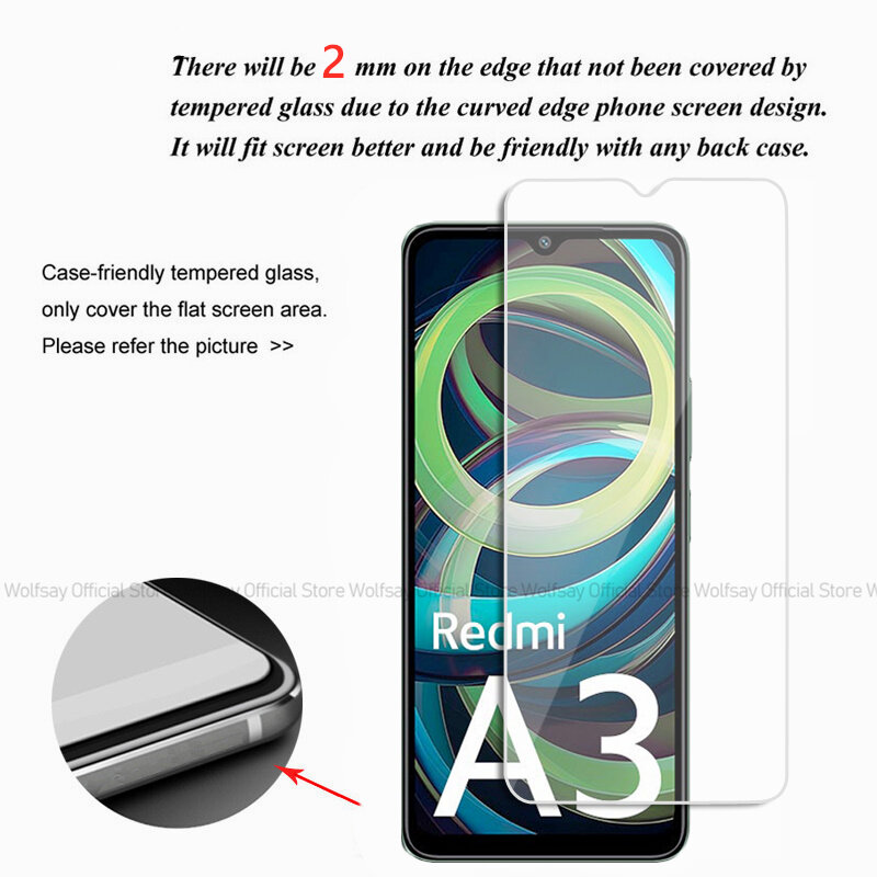 ฟิล์มกันรอยหน้าจอ2/4ชิ้นสำหรับ Xiaomi Redmi A3กระจกเทมเปอร์ Xiaomi Redmi A3กระจกนิรภัยป้องกันหน้าจอแบบเต็มแผ่นสำหรับ A3 Xiaomi redmi