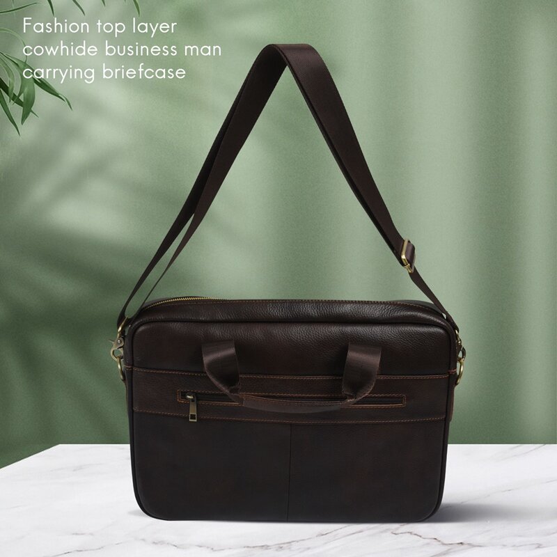 NEW-Messenger Bag Men's Leather 14 Inch Laptop Bag Office Briefcase Business Tote Shoulder Bag Portable Handbag For Men