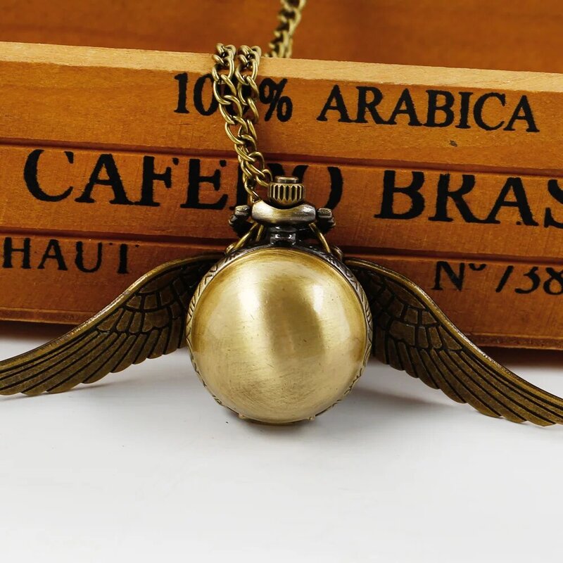 Vintage Copper Ball Wings Smooth Quartz Pocket Watch Personalized Creative Men Women Children Necklace  With Chain Gifts