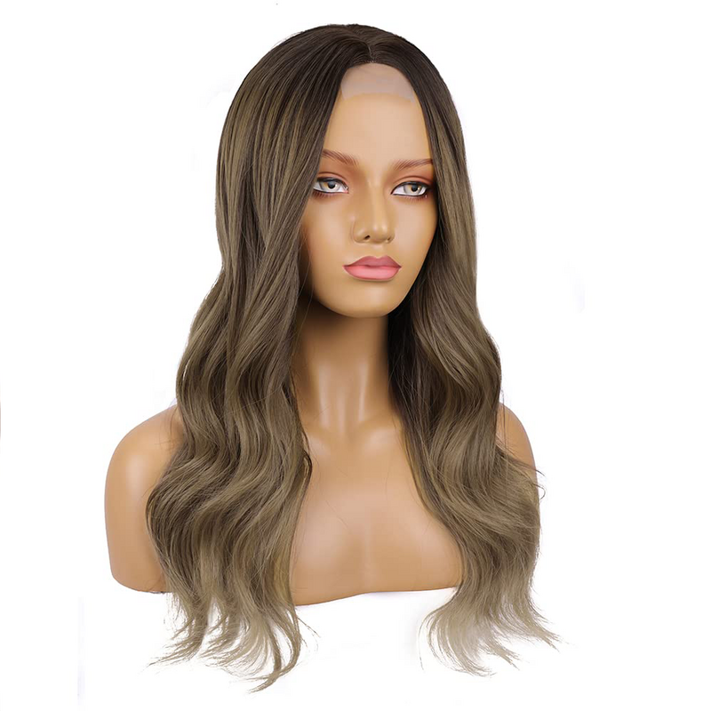 Boa qualidade perucas sintéticas longa ondulado cinza loira ombre marrom para preto feminino colorido qarty médio parte do cabelo fibra premium