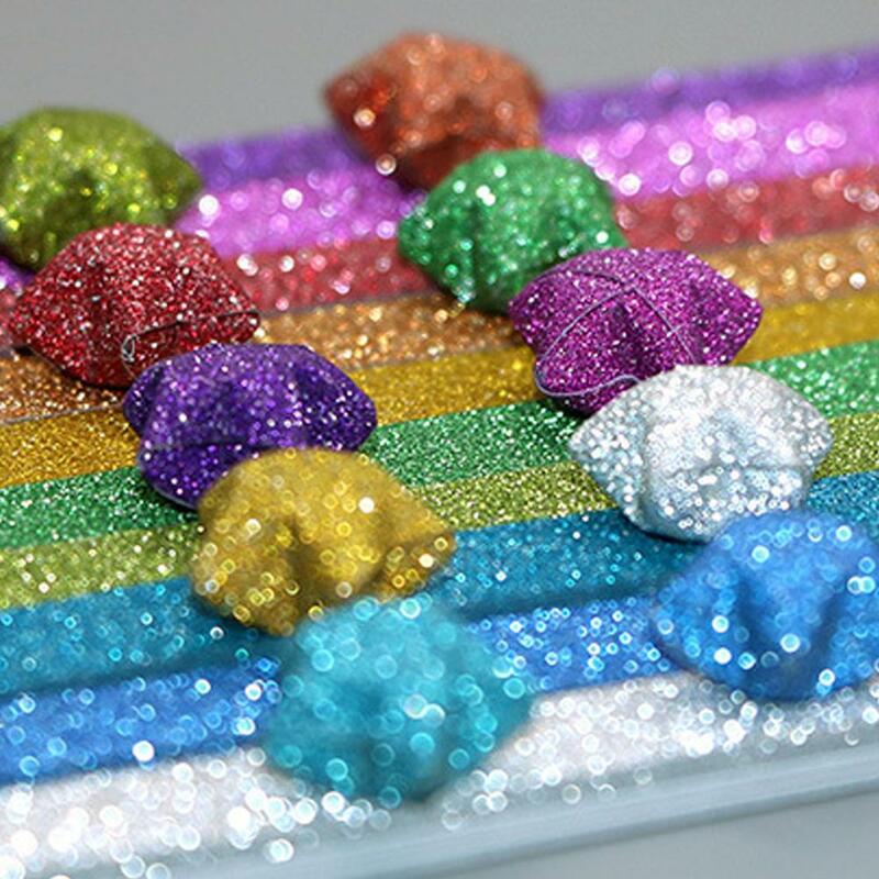 Lucky Star strip kertas Glitter berkilau warna-warni strip dekorasi kertas lipat untuk seni kerajinan persediaan berharap bintang